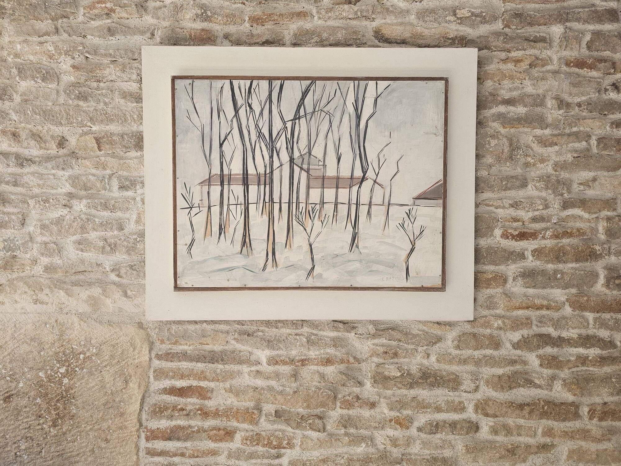 Oil painting on panel Winter landscape with snow Signed Bazin