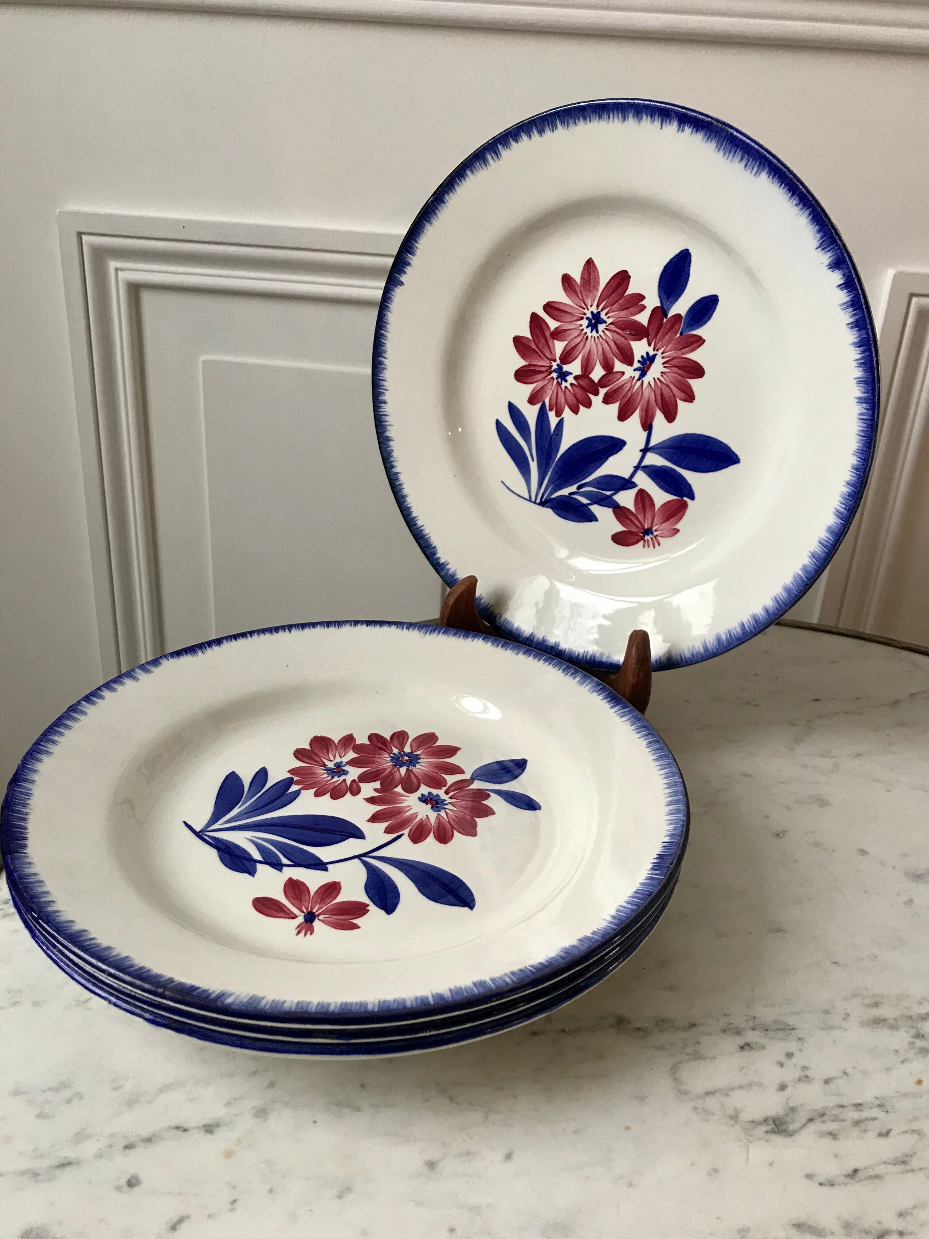 Set of 5 dessert plates gien model "cancale" 40s