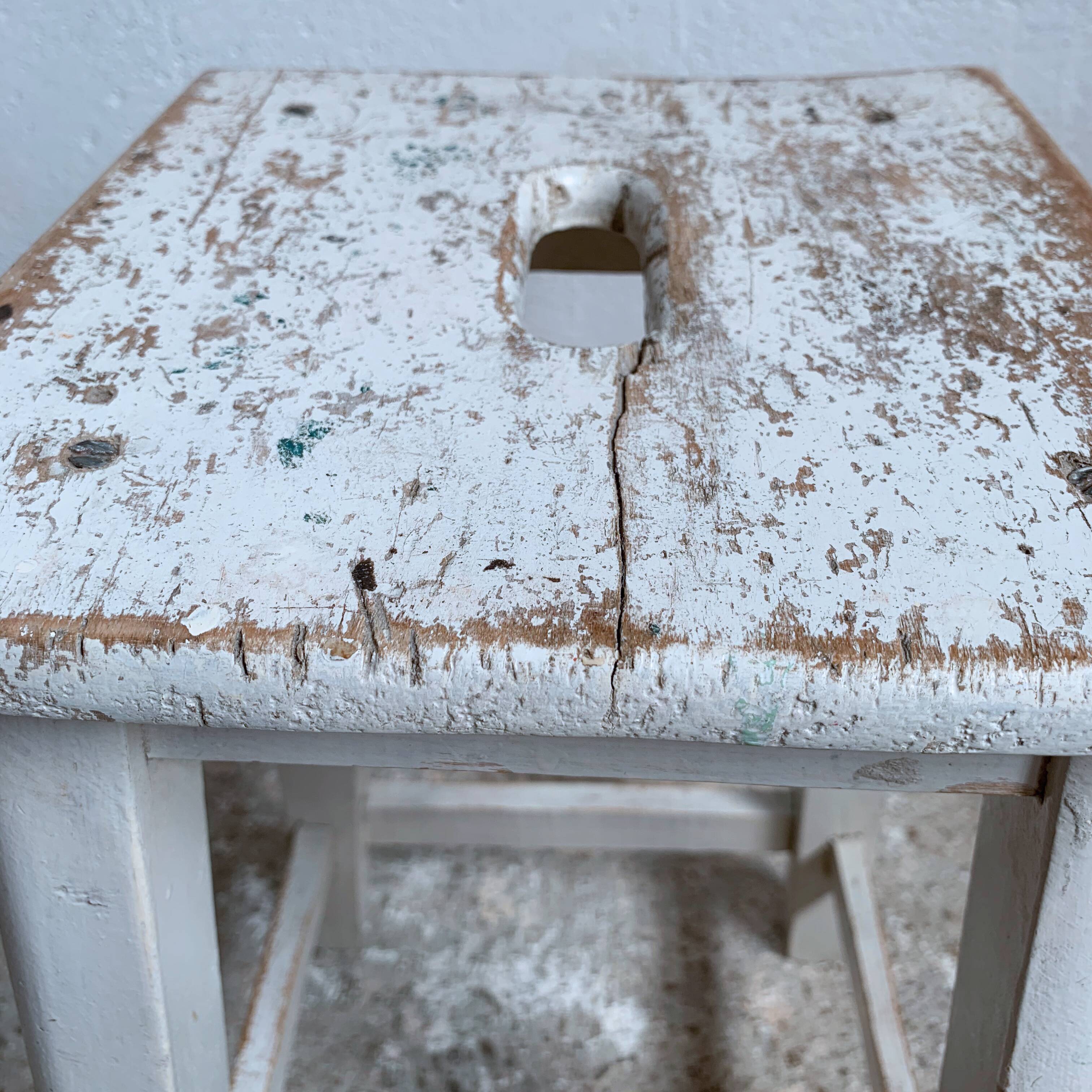 White wooden workshop stool