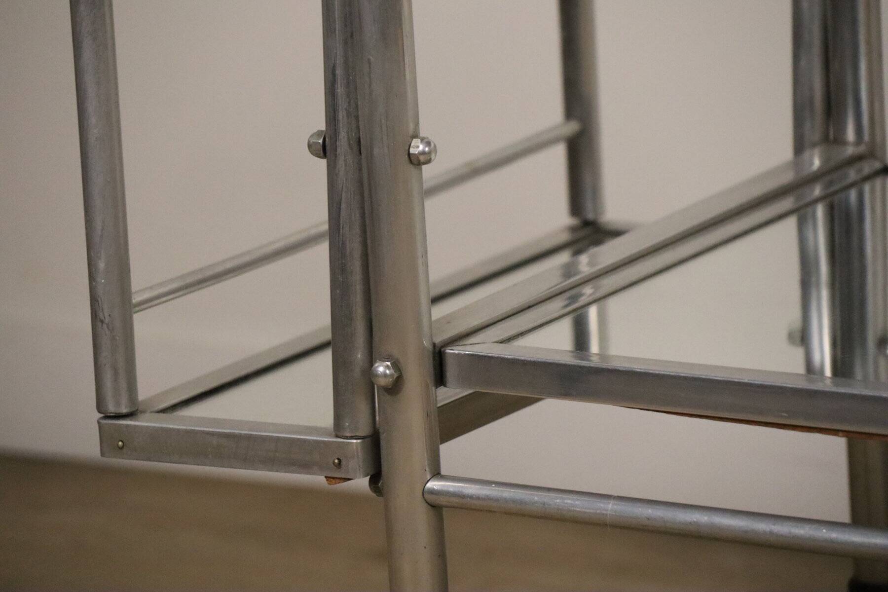 Desserte roulante vintage années 70 en métal chromé et verre miroir