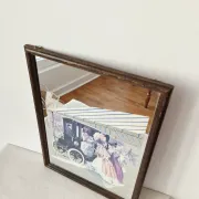 Vintage 1960s mirror - Retro "Belle Époque" scene - Wooden frame