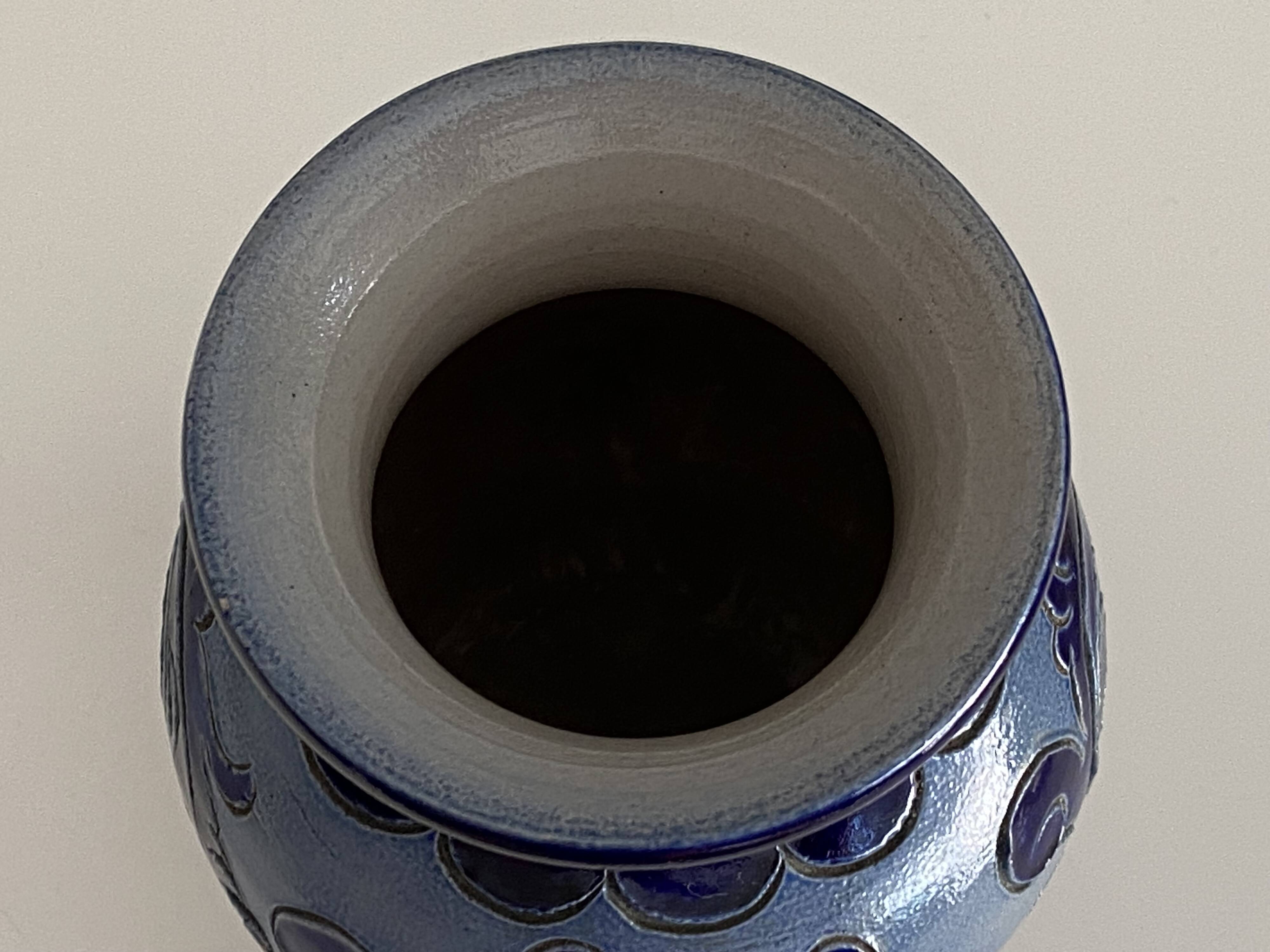 Antique Small Glazed Stoneware Vase, Chiseled, Alsace, Bestchdorf, Signed