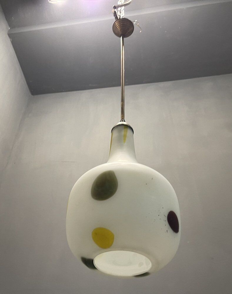 Italian Opaline Glass Pendant Light by De Mayo, 1970s