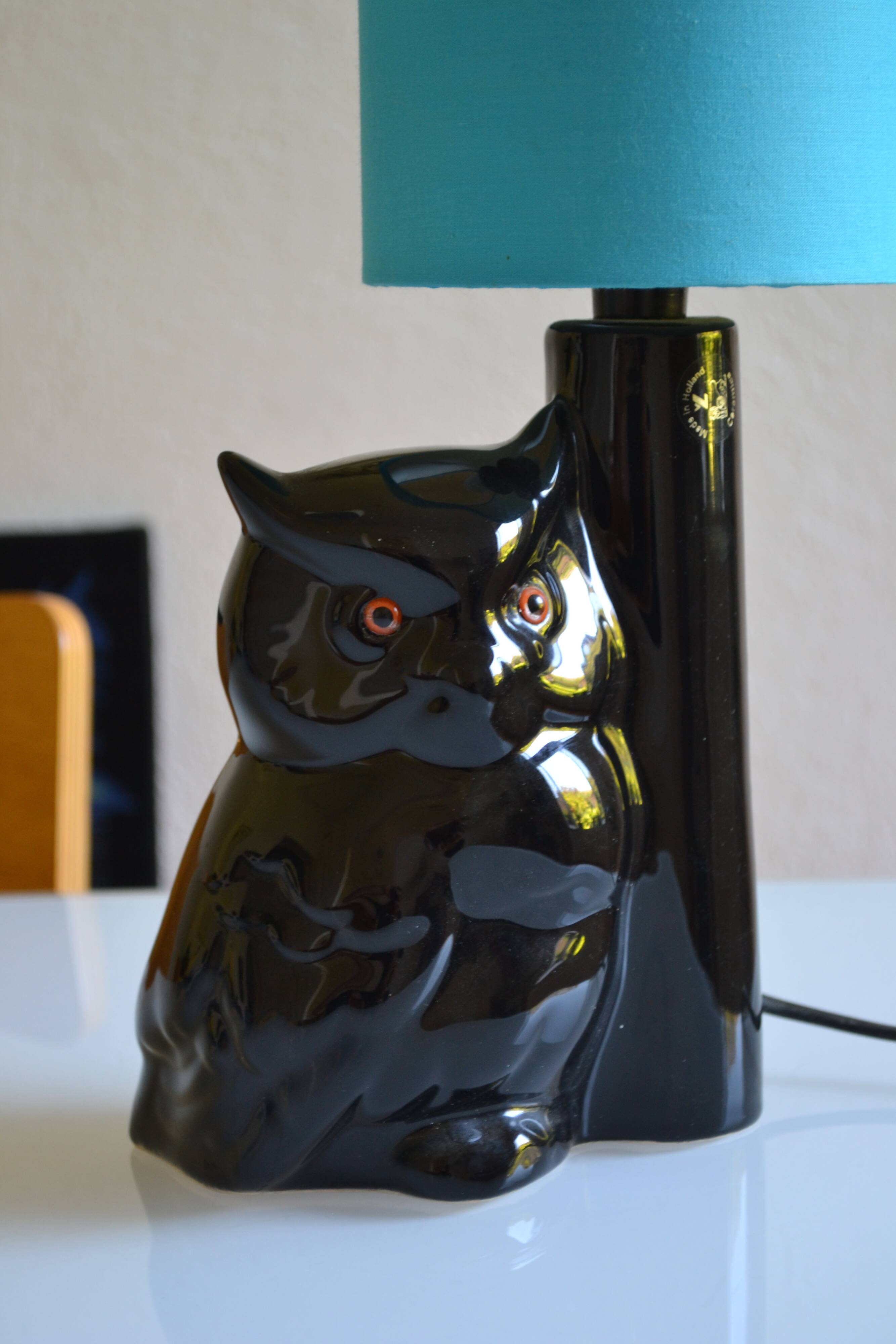 Vintage owl lamp 1980 ceramic holland