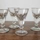 4 antique stemmed wine glasses with flat sides, made of blown glass from the 19th century
