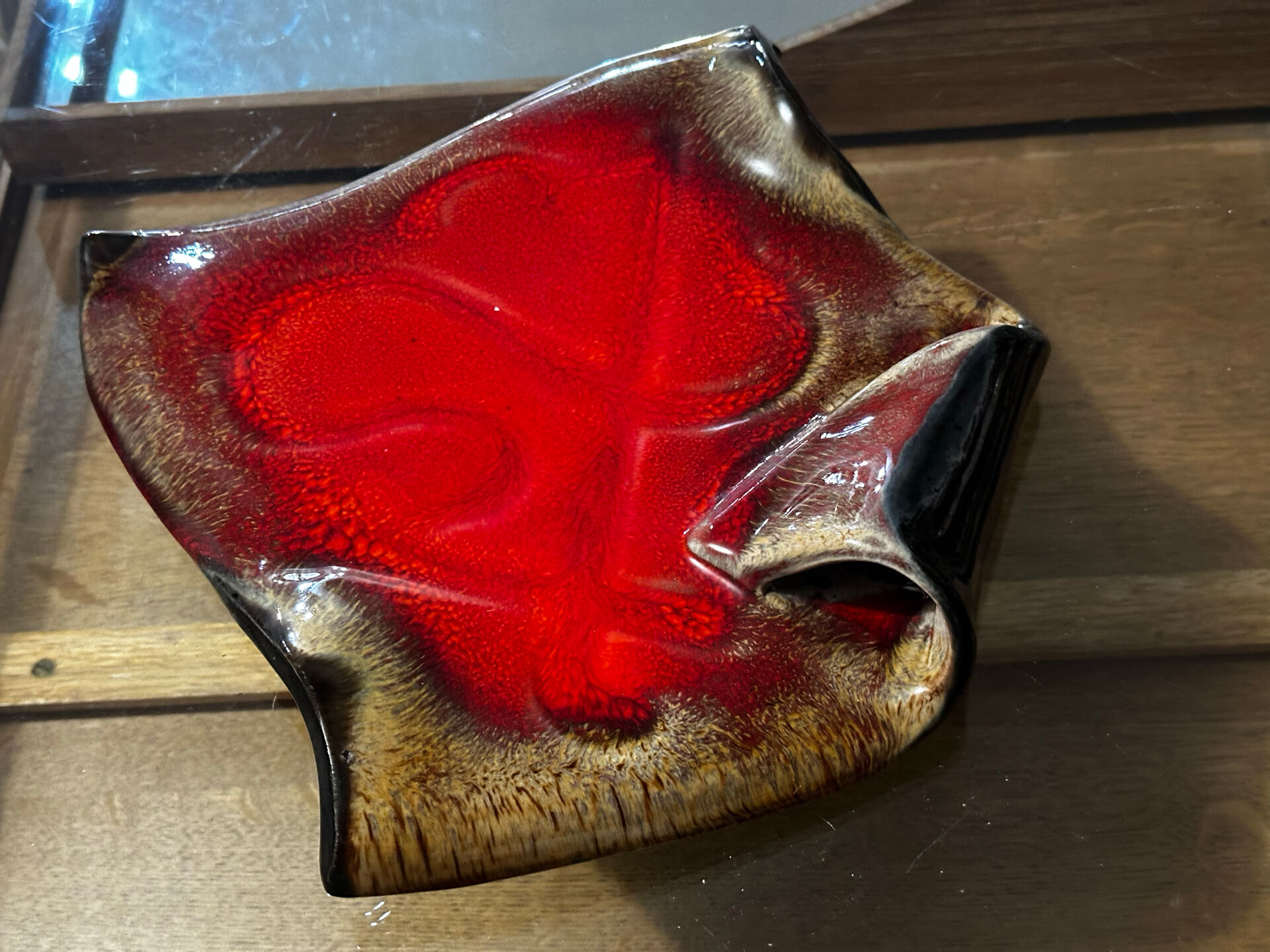 glazed red ceramic vide-poche signed - 1960s