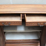 Henri II style double body in worked oak, original leaded stained glass windows
