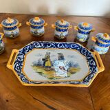 Set of tray and six cream pots HB Quimper