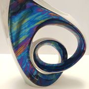 White and Iridescent Blue Ceramic Vase / Centerpiece by Lusso, Italy