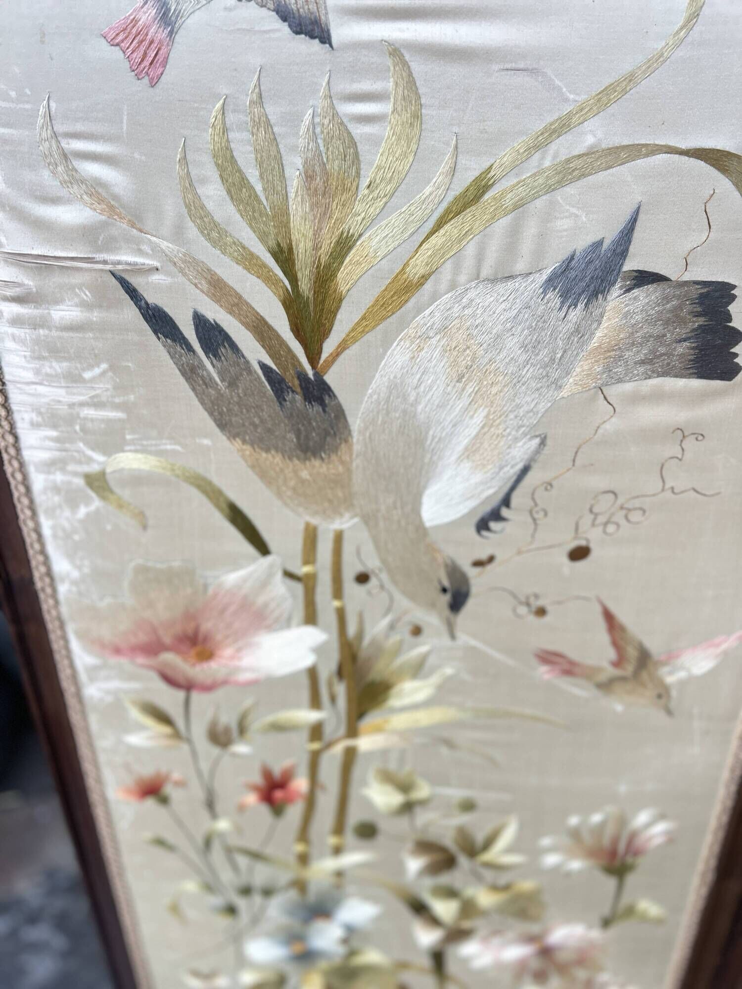 Paravent de Style Louis XVI , bois et soie