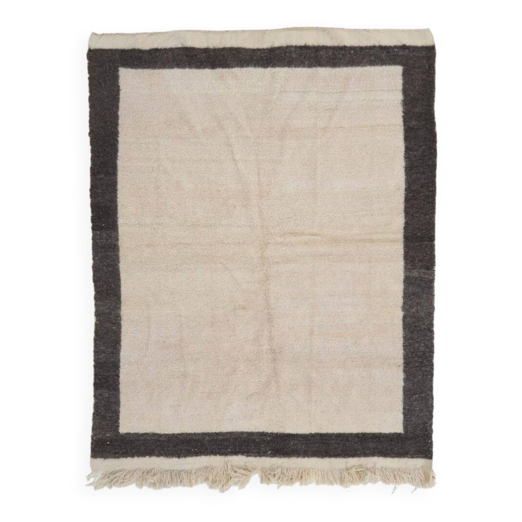Vintage Handmade Tulu Rug in Natural Undyed Cream and Gray Wool, Custom Options Available
