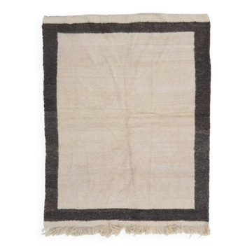 Vintage Handmade Tulu Rug in Natural Undyed Cream and Gray Wool, Custom Options Available