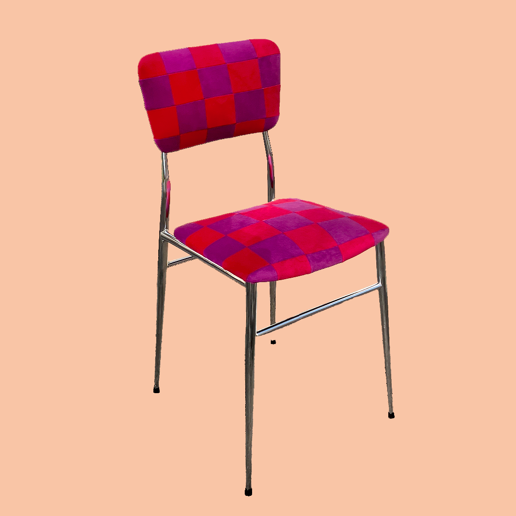 Duo of patchwork chairs checkerboard