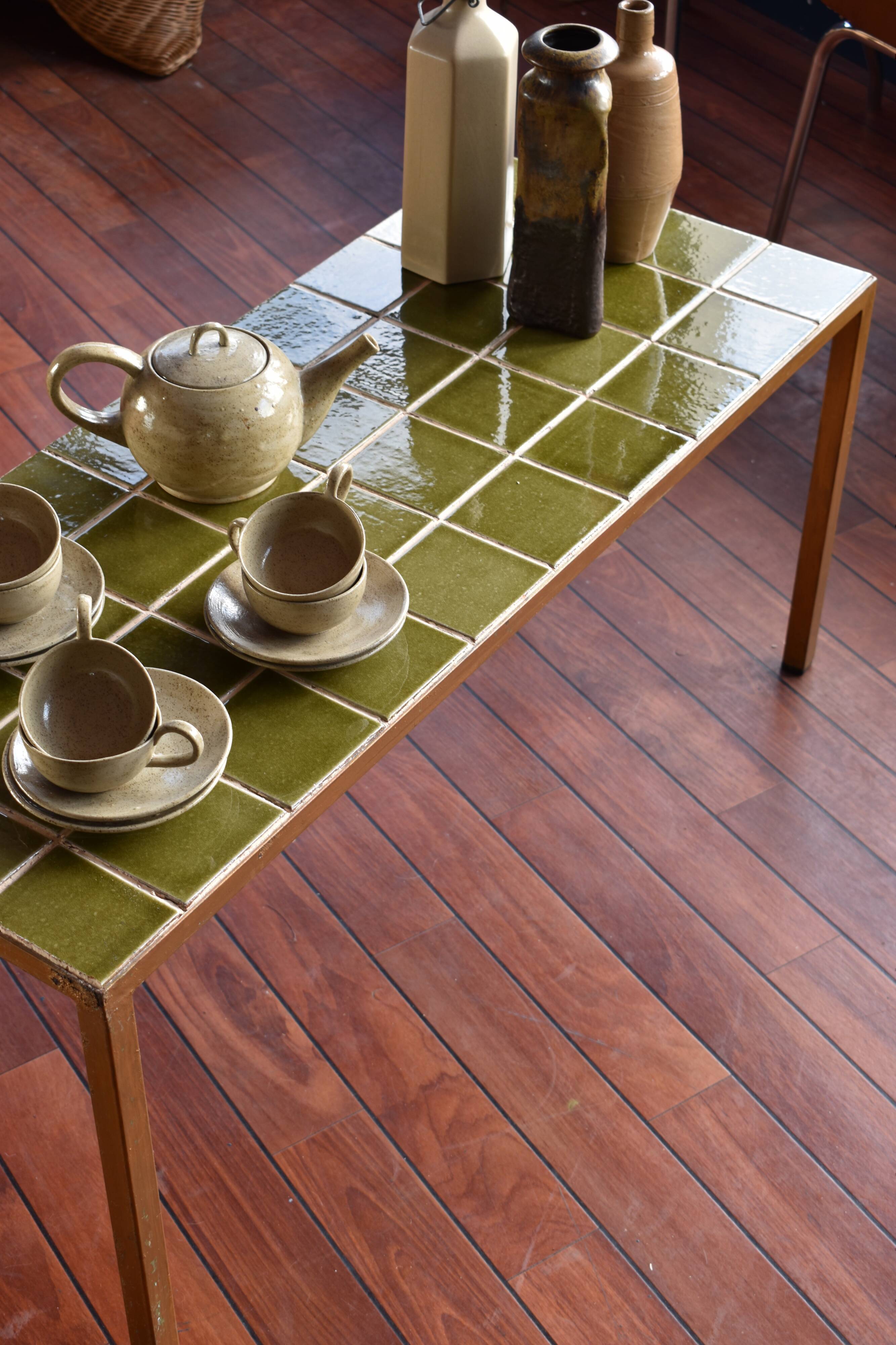 Vintage coffee table green tiles