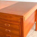 Grand bureau de direction en teck avec cuir, années 60