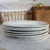 6 old Belgian earthenware dessert plates Nimy red pattern
