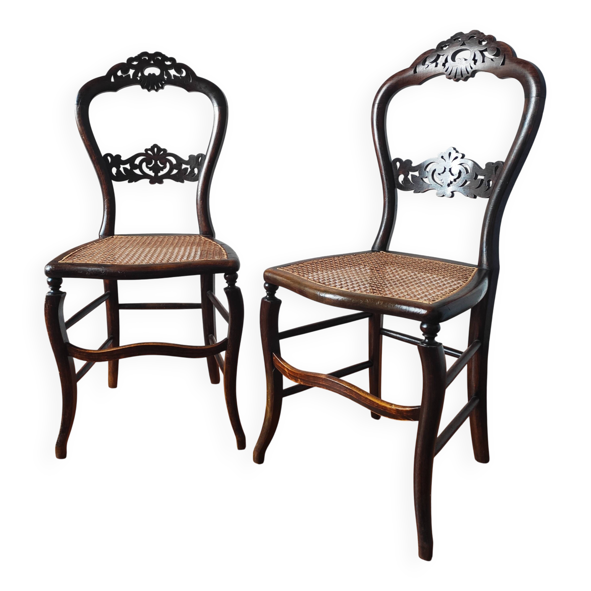 Pair of chairs from the early 20th century, Napoleon III style, with caned seats.