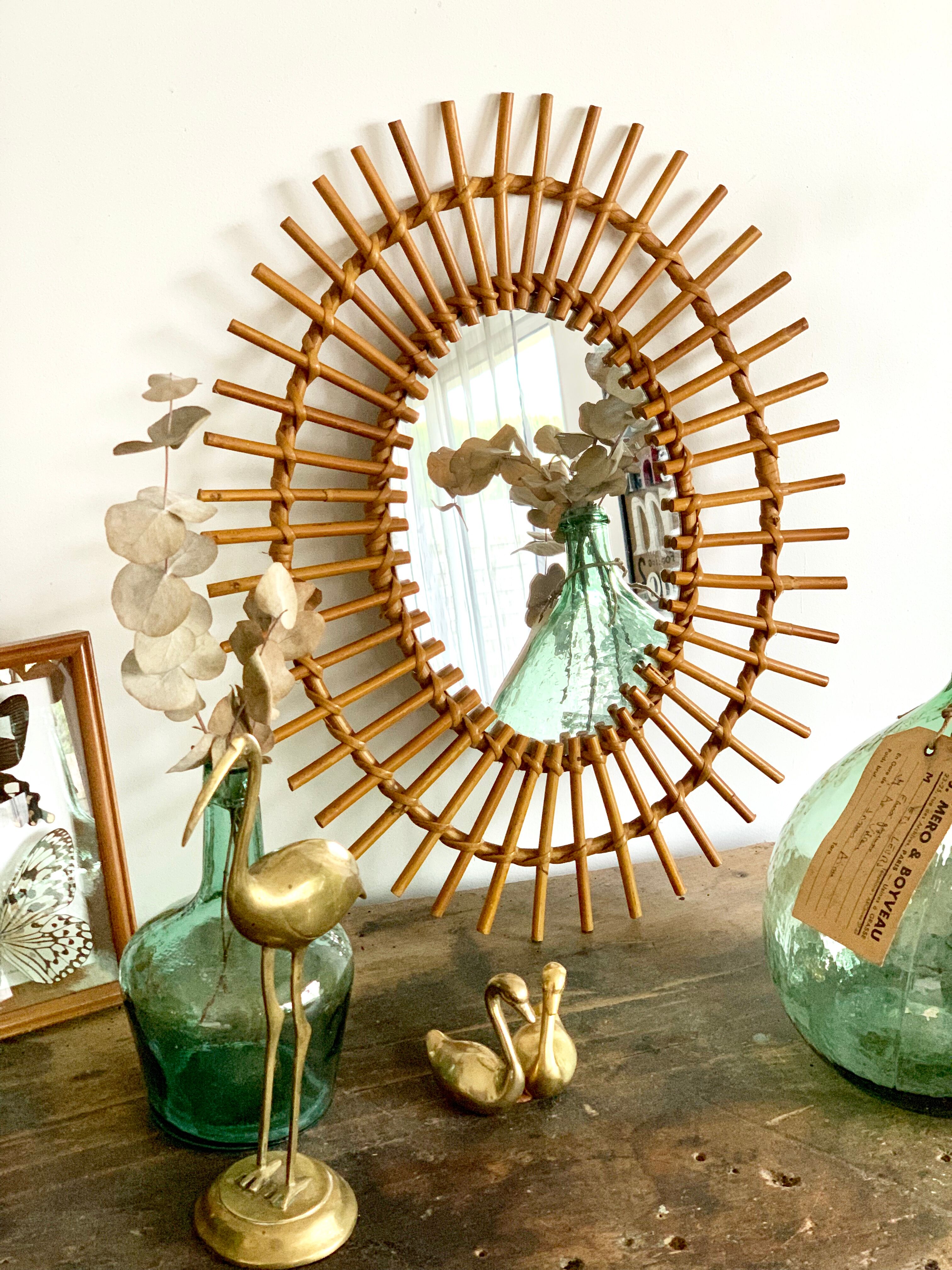 Old vintage rattan mirror 44x54cm