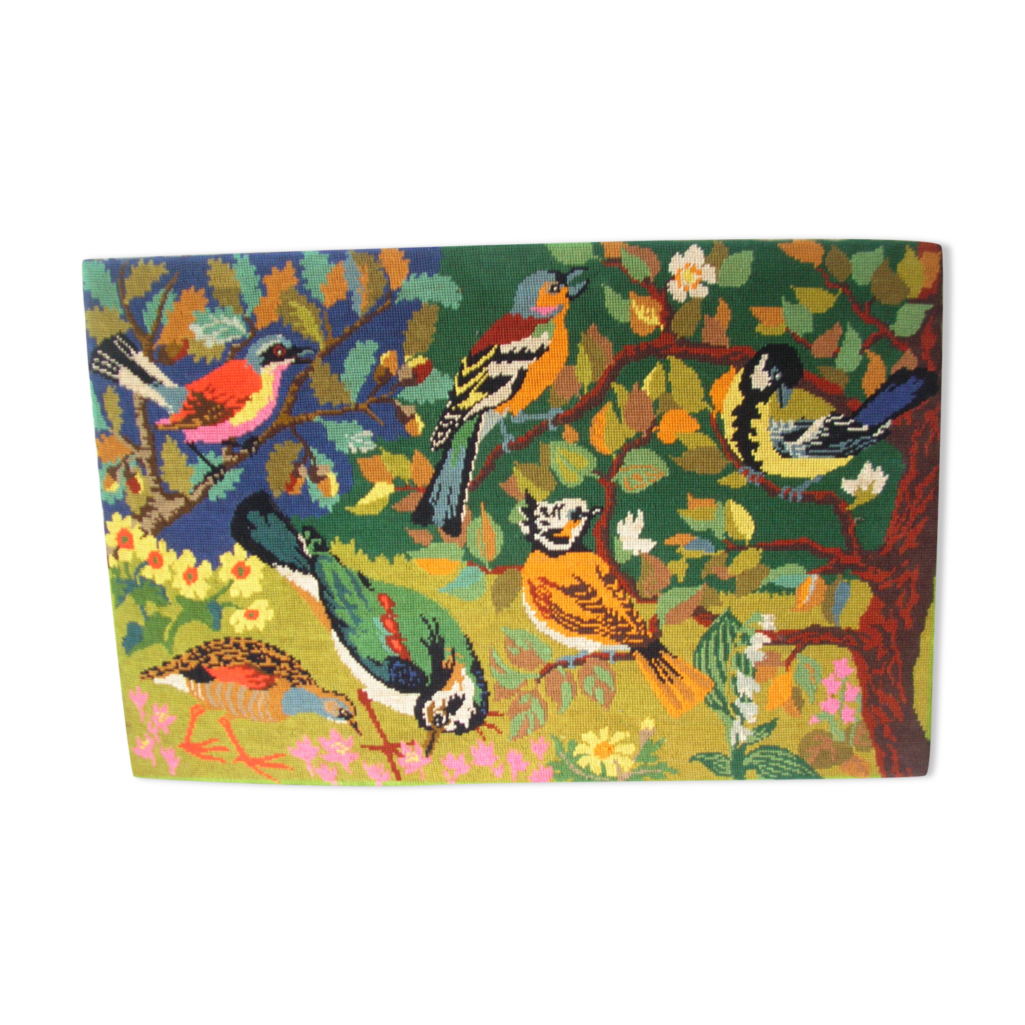 Rapestry 1970s garden birds and forest beautiful color 70's