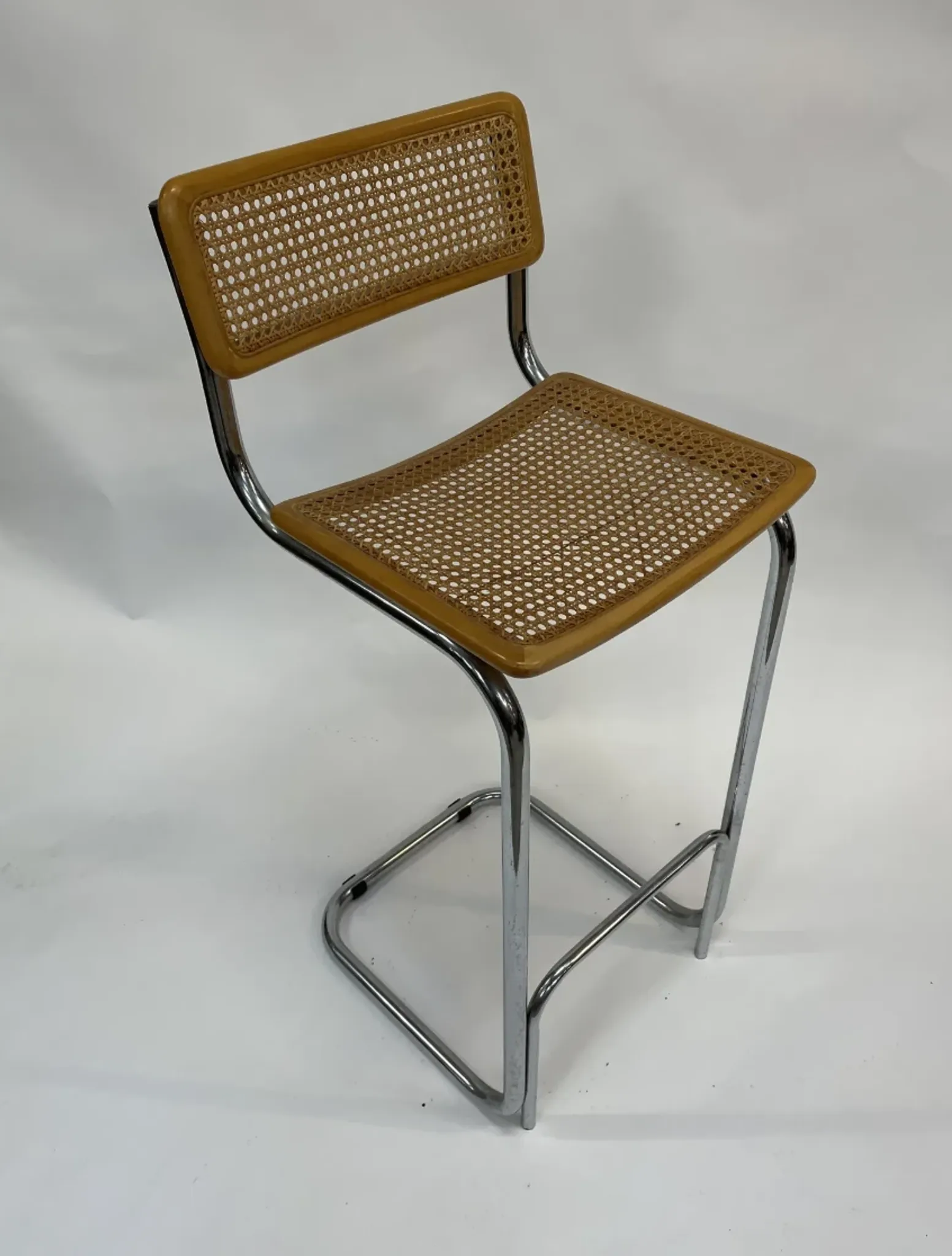 Vintage bar stool 80's Design Cesca style chrome and webbing