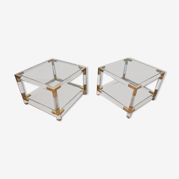 Set of 2 coffee tables in acrylic glass and brass, 1970s