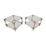 Set de 2 tables basses en verre acrylique et laiton, années 1970