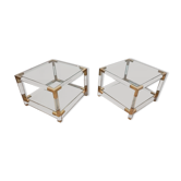 Set de 2 tables basses en verre acrylique et laiton, années 1970