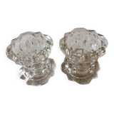 Set of two vintage glass candlesticks, transparent, France, Reims.