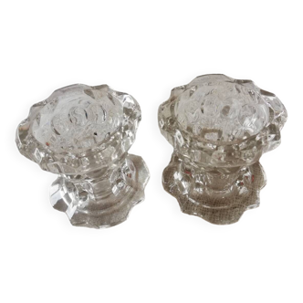 Lot de deux bougeoirs Vintage verre transparent France Reims