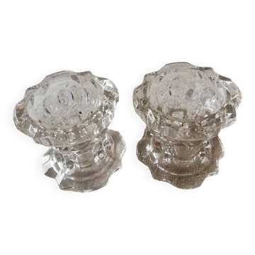Set of two vintage candle holders transparent glass France Reims
