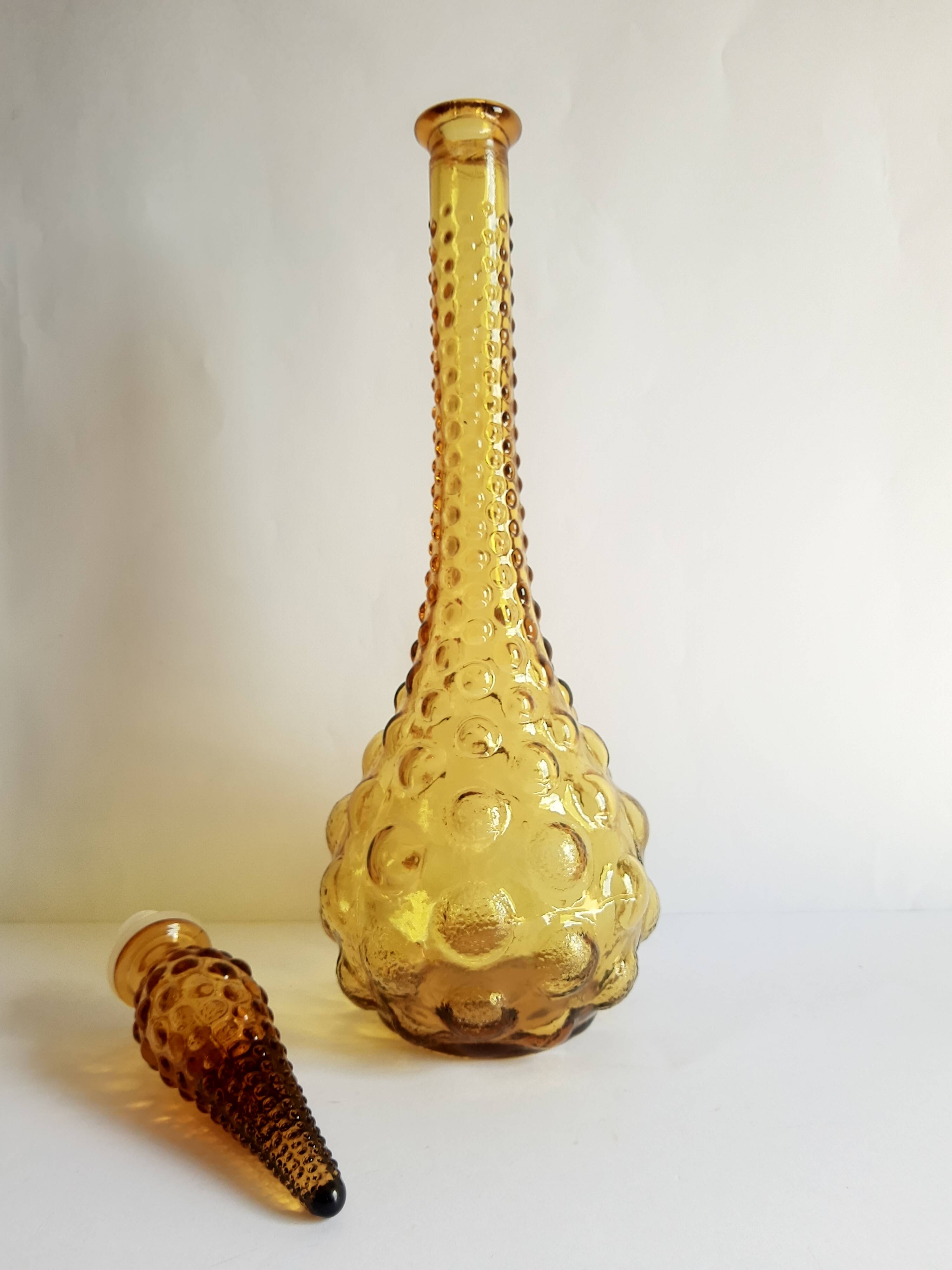Italian carafe amber yellow glass vintage bubbles