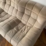 Sofa 3 places Kashima Line Roset velvet beige 70s