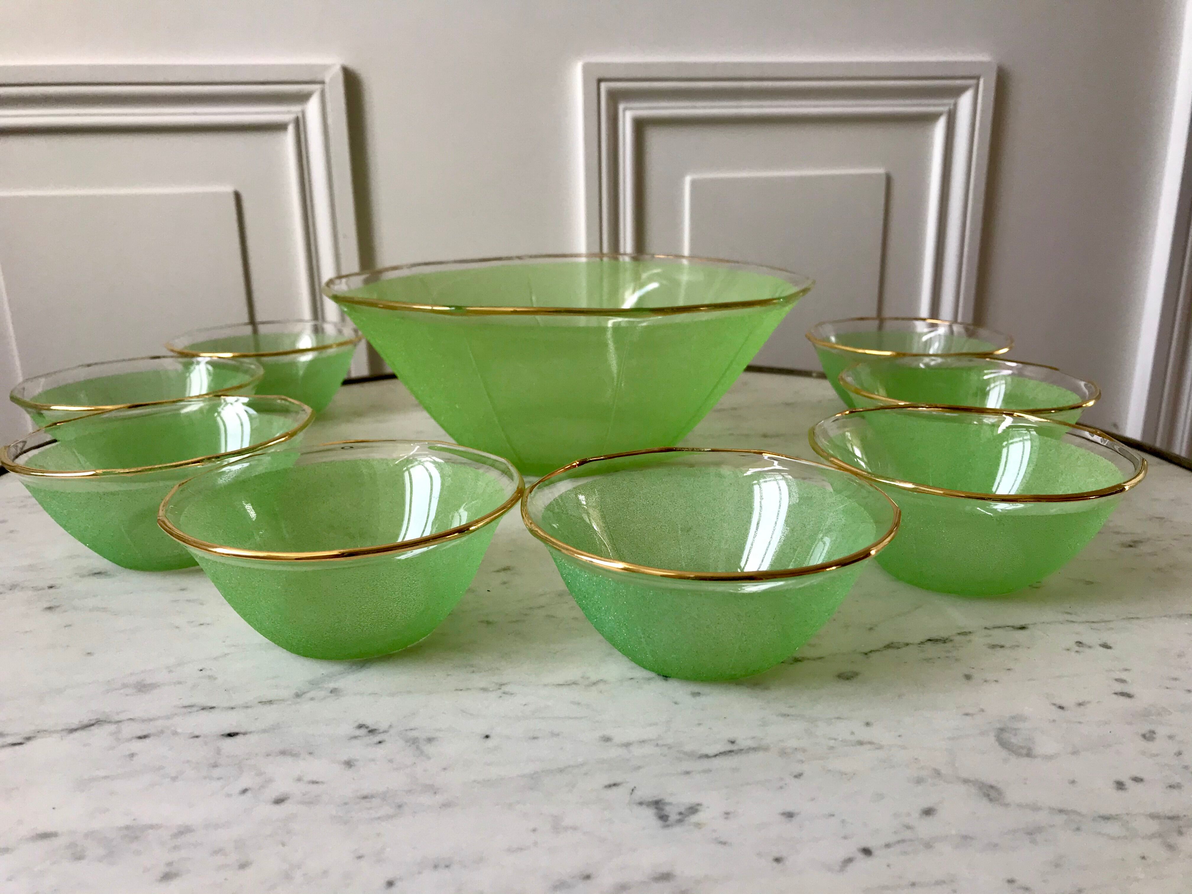 Set of 8 small bowls and a green granita bowl 60s-70s