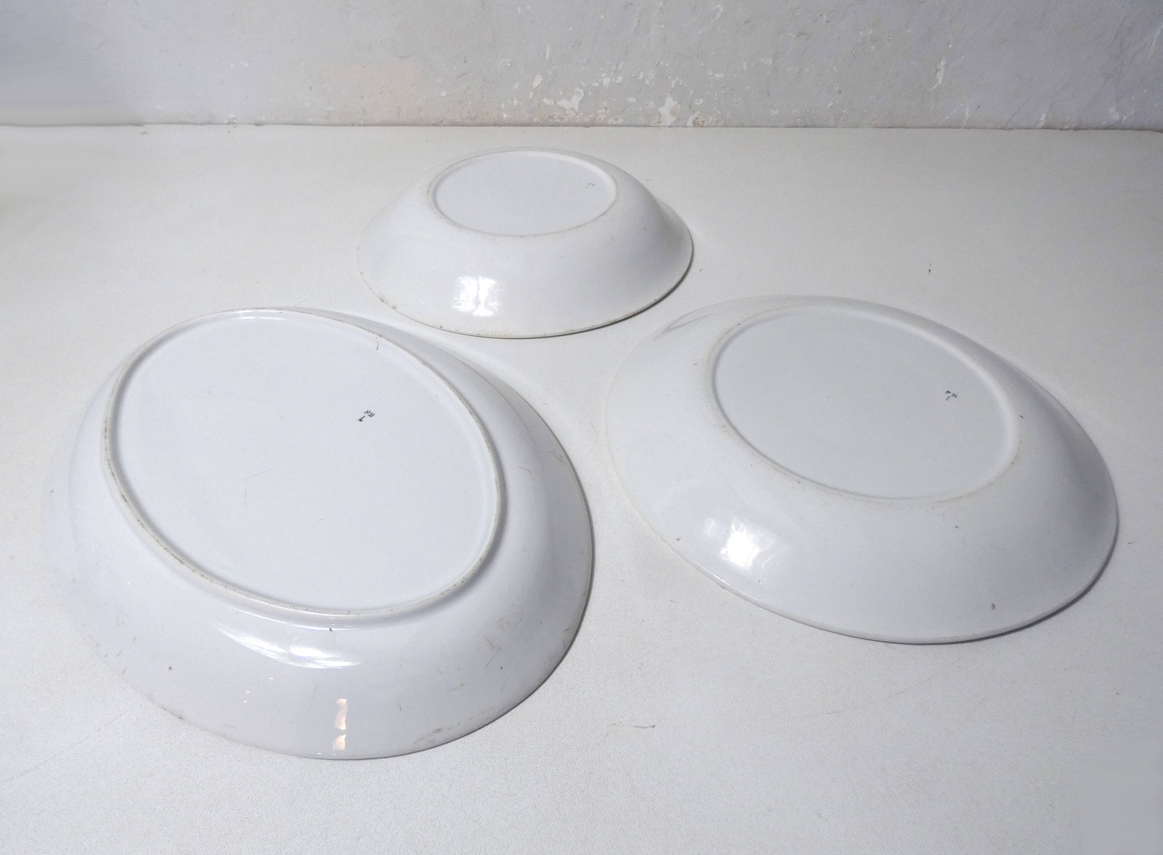 3 old FB Digoin earthenware dishes