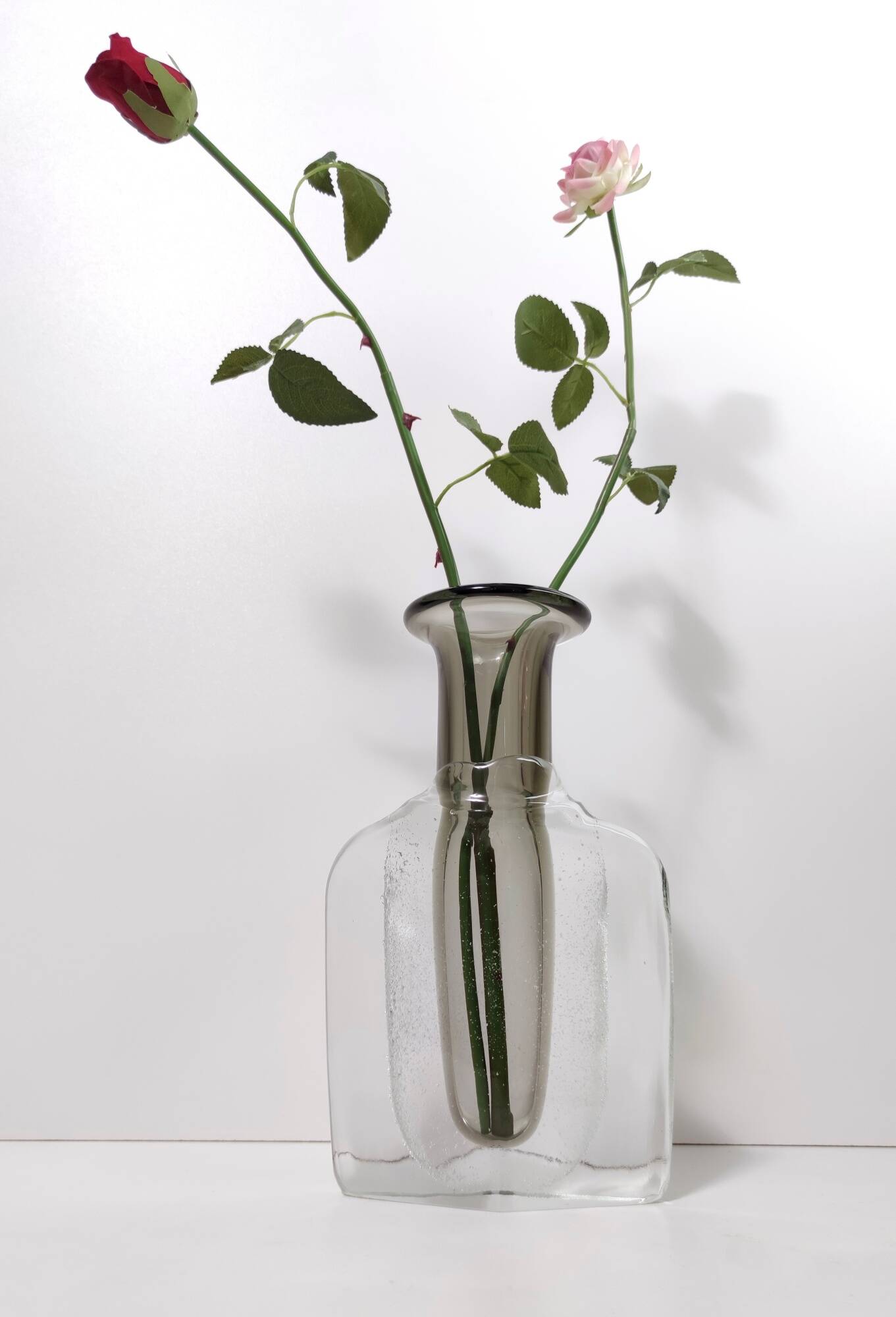 Transparent and Grey Sommerso Murano Glass Vase by Hora P