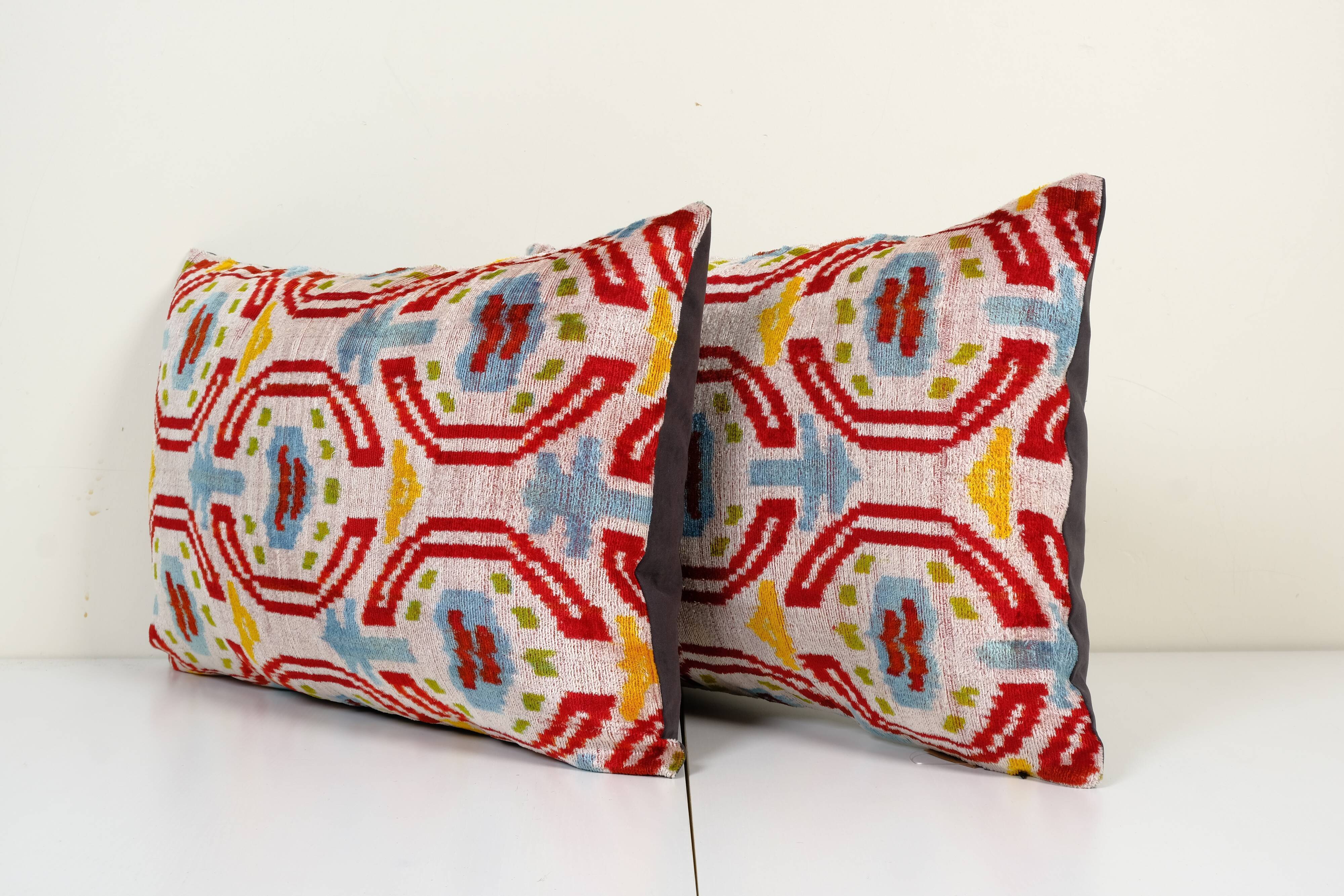 Set of two silk ikat velvet pillows