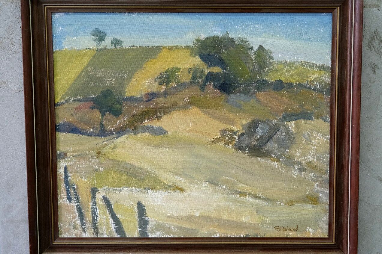 Ruth wahlund, swedish landscape, 1960, oil on canvas, framed