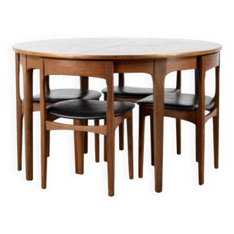 Table ronde extensible et chaises en teck style milieu du siècle, Nathan. Moderne / Dani