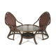 Ensemble vintage en rotin manou de 2 fauteuils et table avec plateau en verre fabriqué dans les années 1970