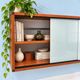 A.R.P. – Wall-mounted furniture in teak and opaline glass, 1950s