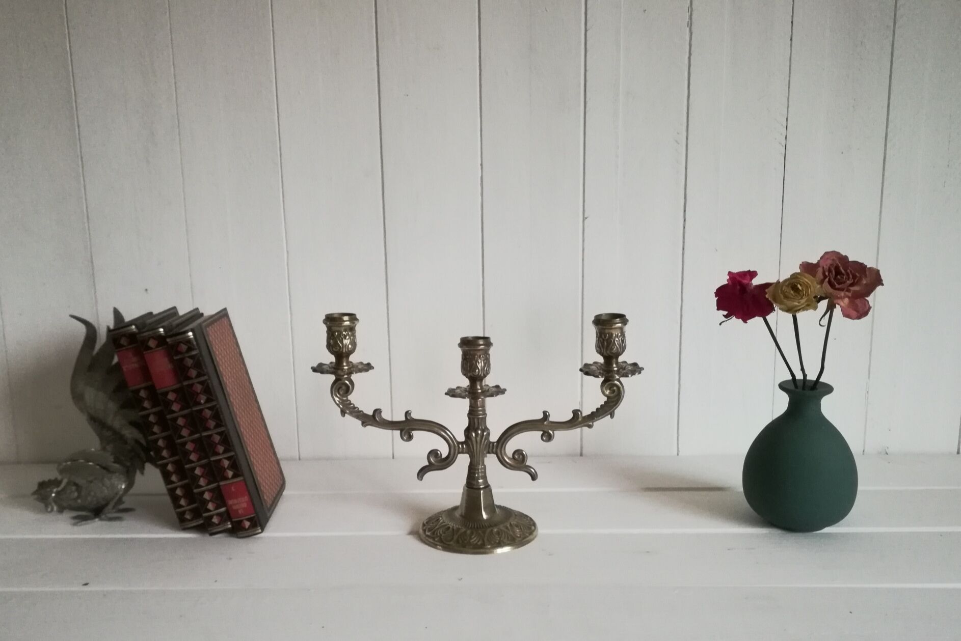 3-spoke brass candle holder