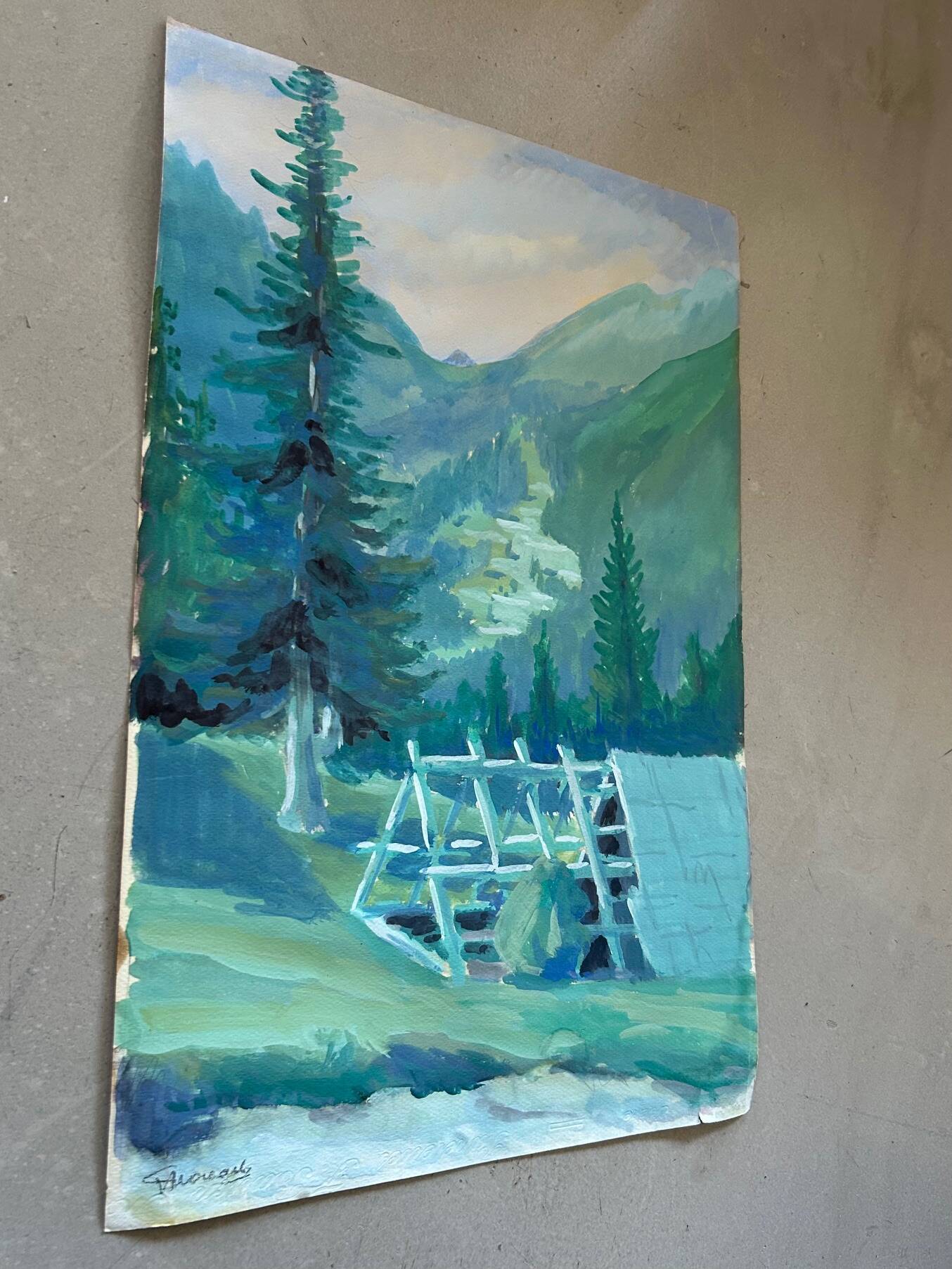 Signed cardboard painting