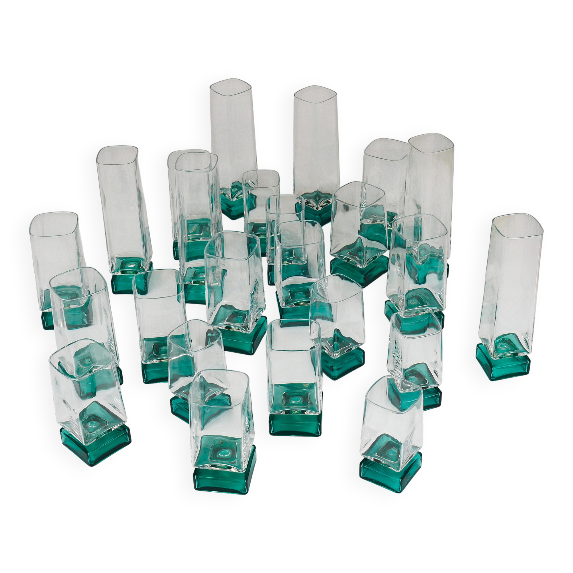 Set of 24 Luigi Bormioli Postmodern Light & Music Monet glasses, Italy, 1980s.