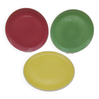 3 Salins Deauville dinner plates Yellow green pink