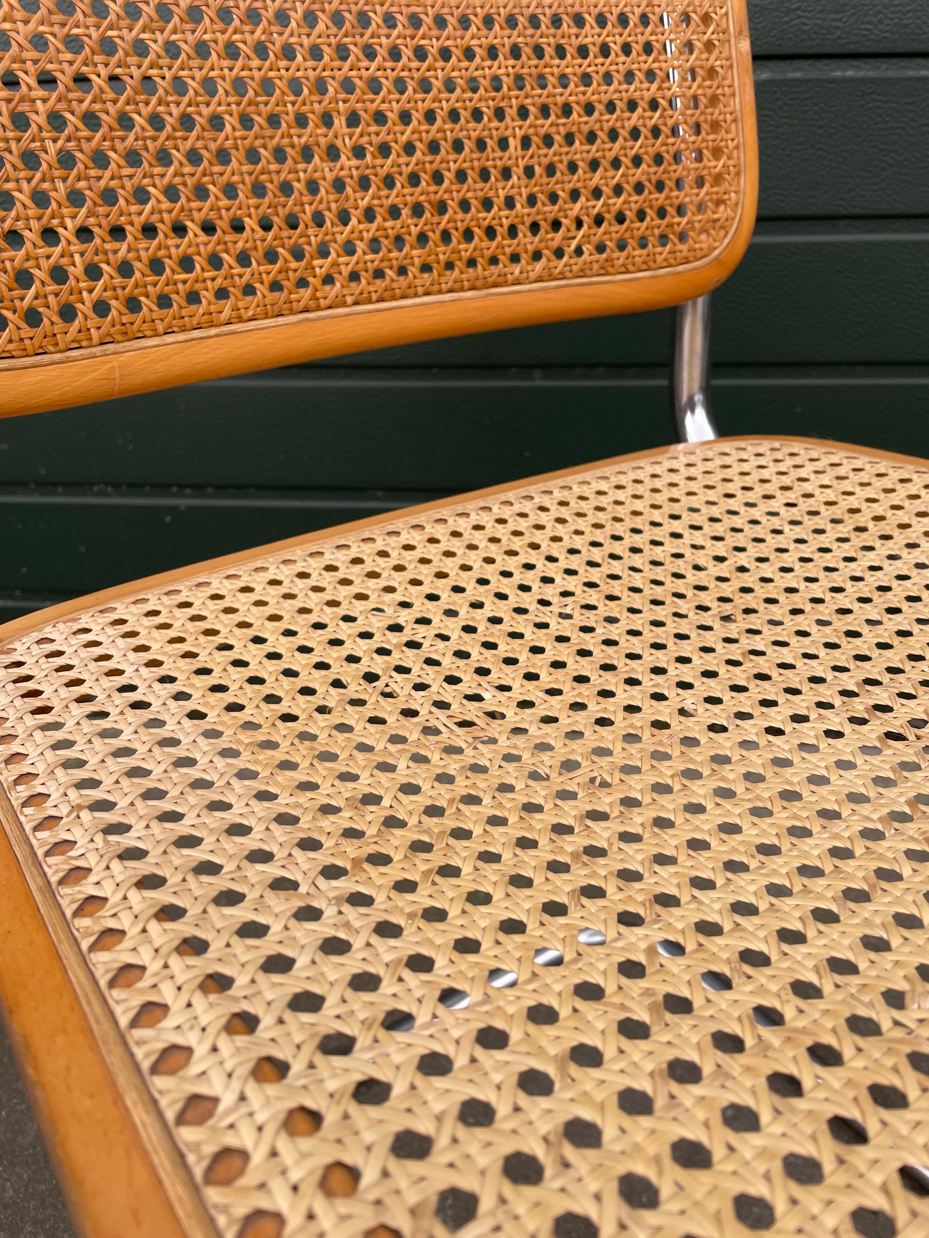 Lot de 4 chaises Cesca modèle b32 en chrome fabriqué en italie par Marcel Breuer