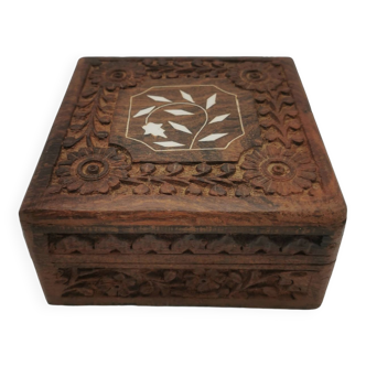 Carved wood and mother-of-pearl jewelry box