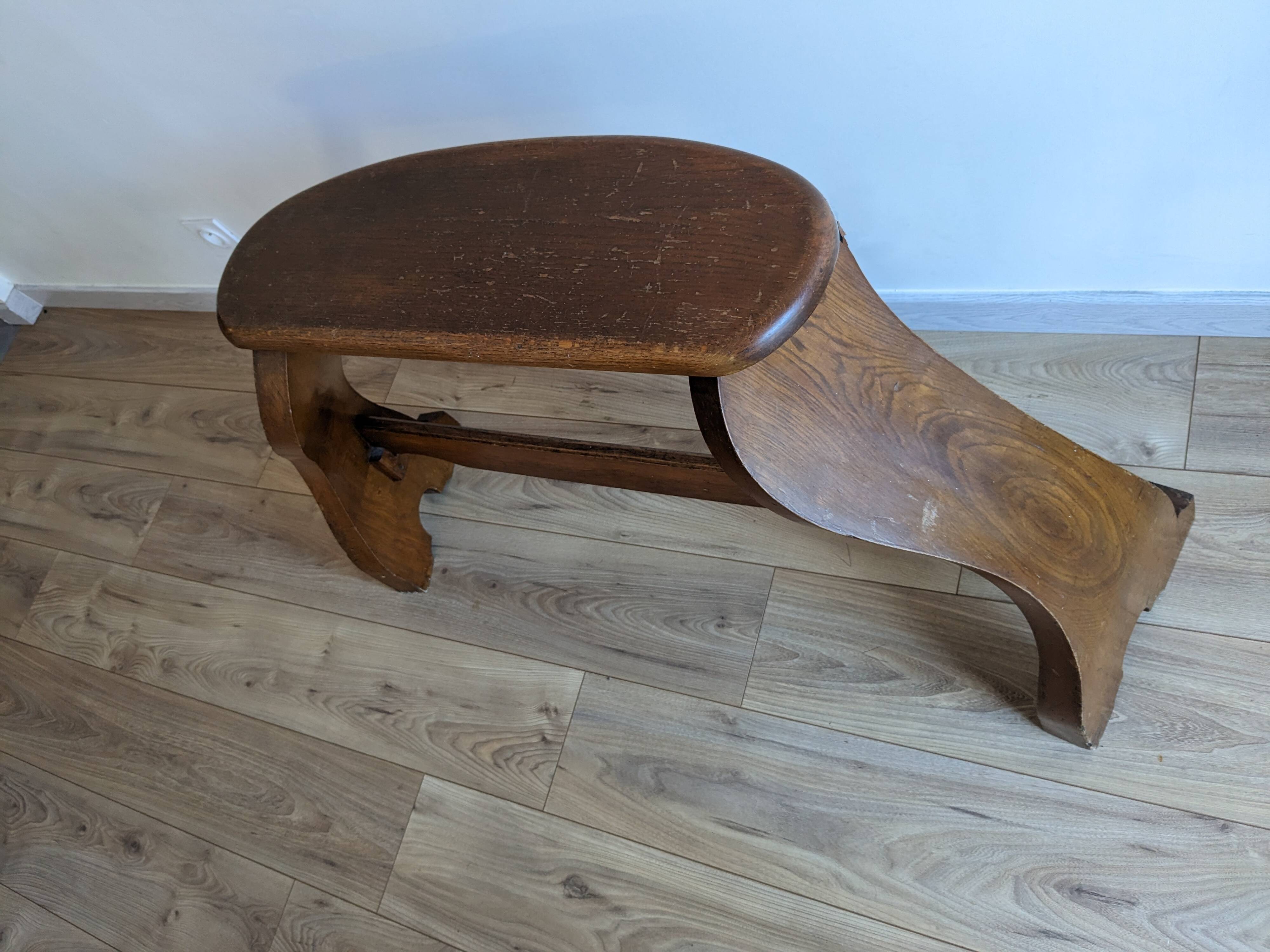 Old church organ bench in Art Nouveau style made of solid oak.