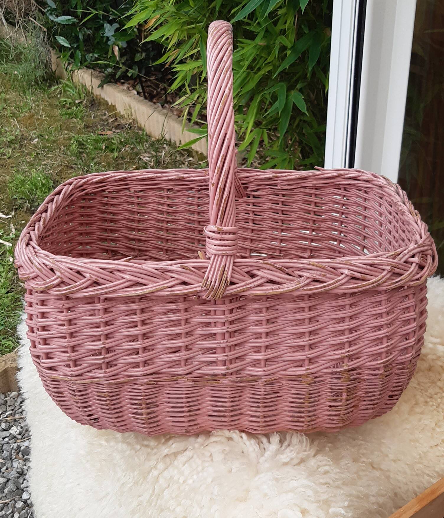 Pink rattan basket
