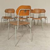 Set of 8 metal and wood school chairs  
Former Czechoslovakia 1960