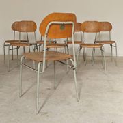 Set of 8 metal and wood school chairs  
Ex Czechoslovakia 1960